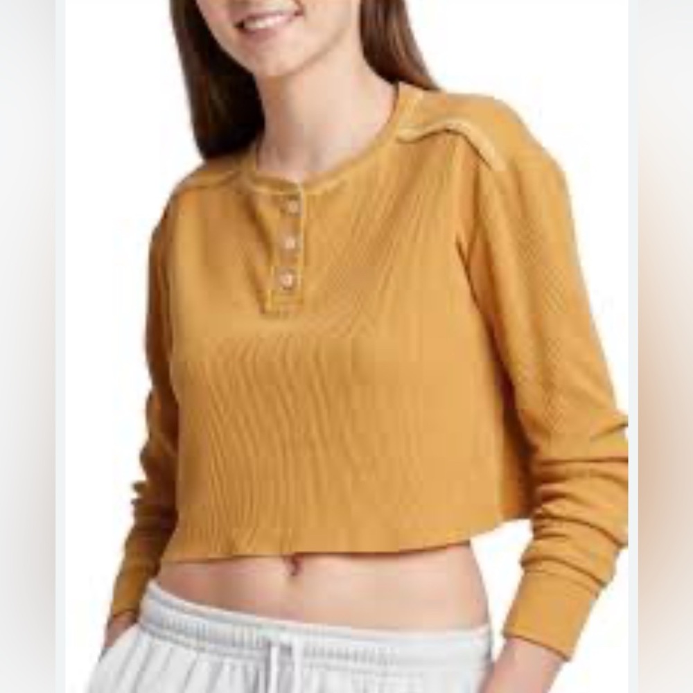 Wild Fable crop henley thermal long sleeve size XS mustard